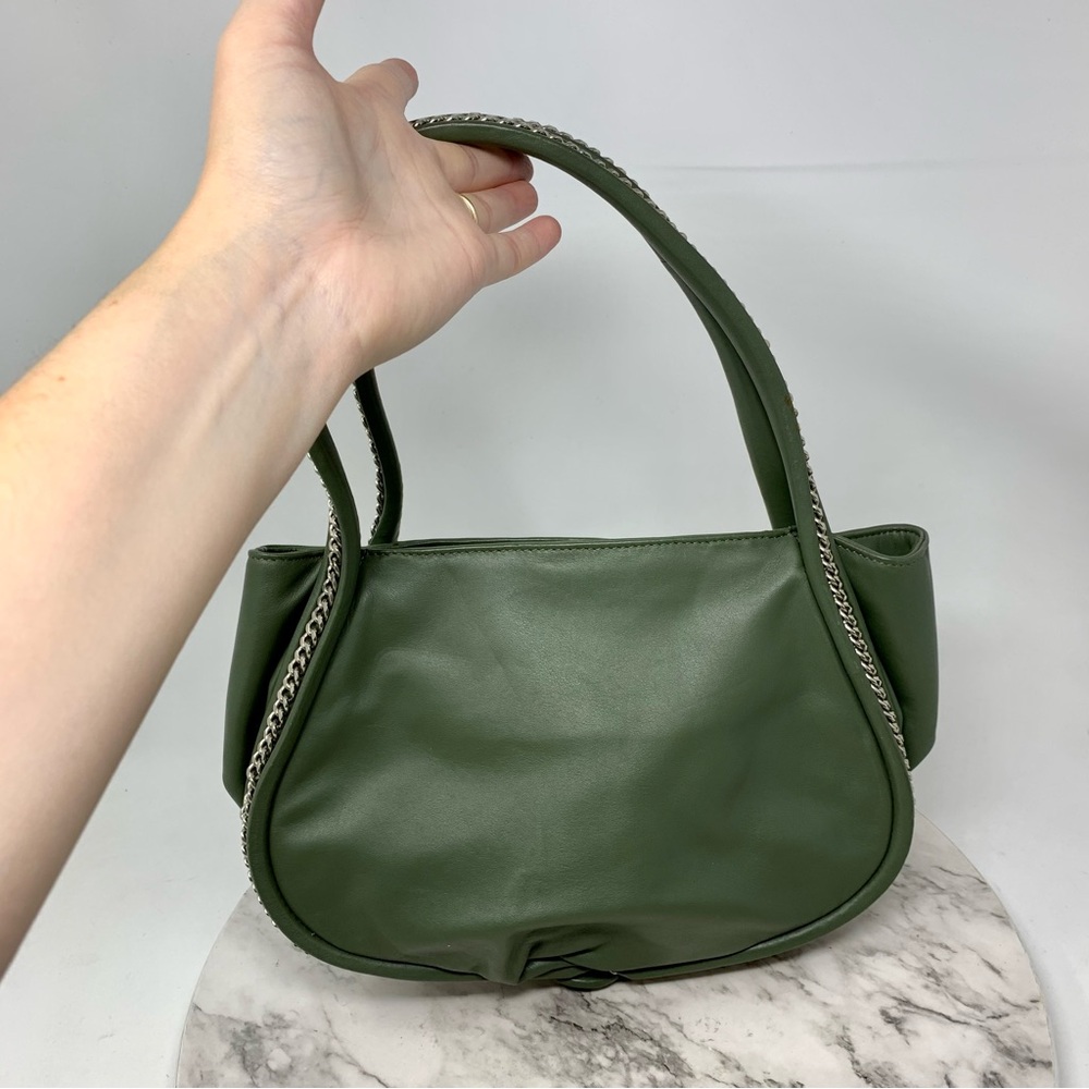Maxximum Chain Detail Shoulder Bag Green Medium 4 Pocket Edgy Classic Preppy